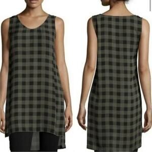 EILEEN FISHER silk gingham printed high low tunic shell tank petite small